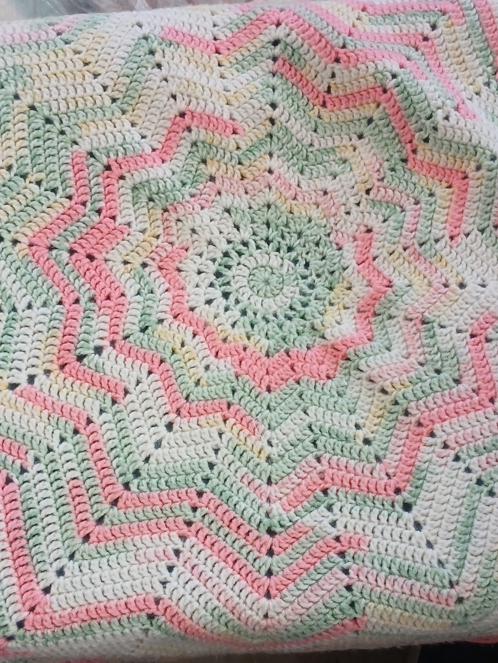 Handmade Starburst Crochet Baby Blanket in Pink, Mint & Cream 38 In